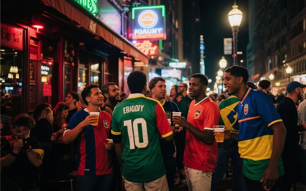 多伦多街区酒吧外球迷聚集看球的夜生活氛围